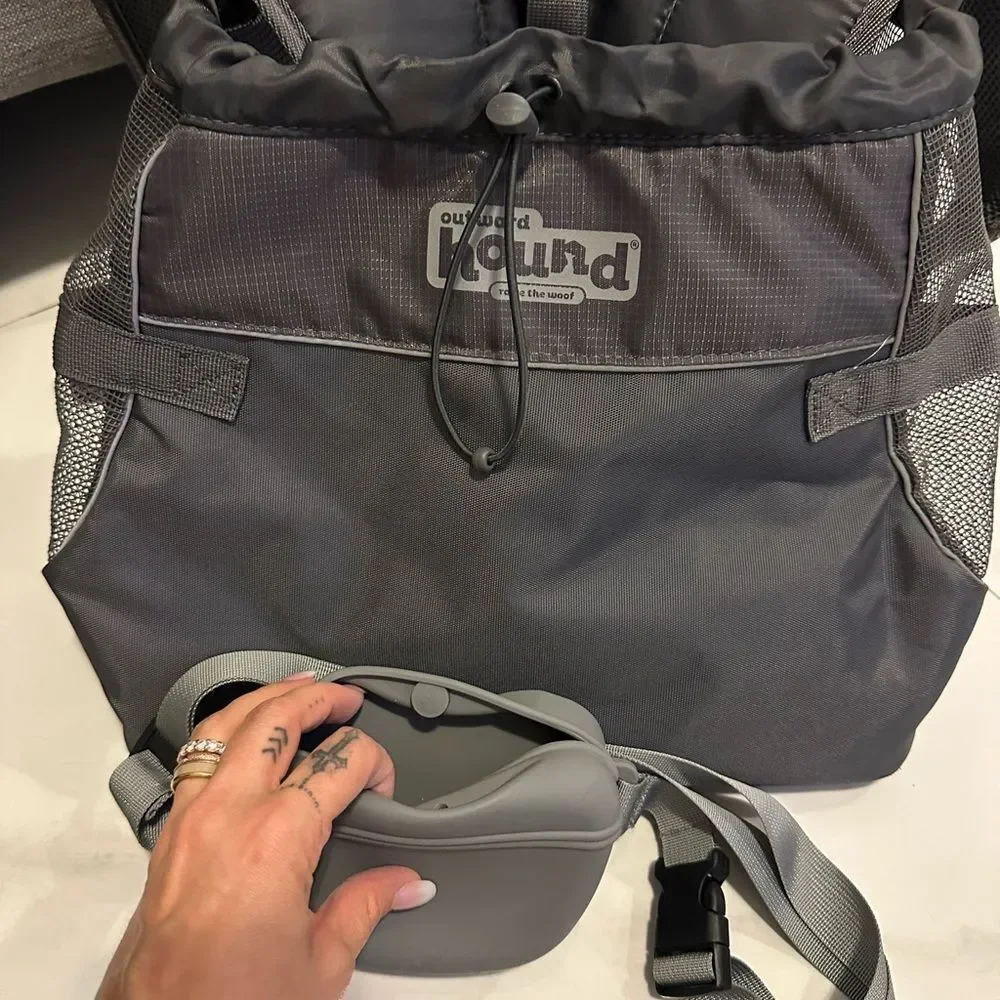 Outward Hound Charcoal and Black Backpack & puppy treat Fanny pack for training